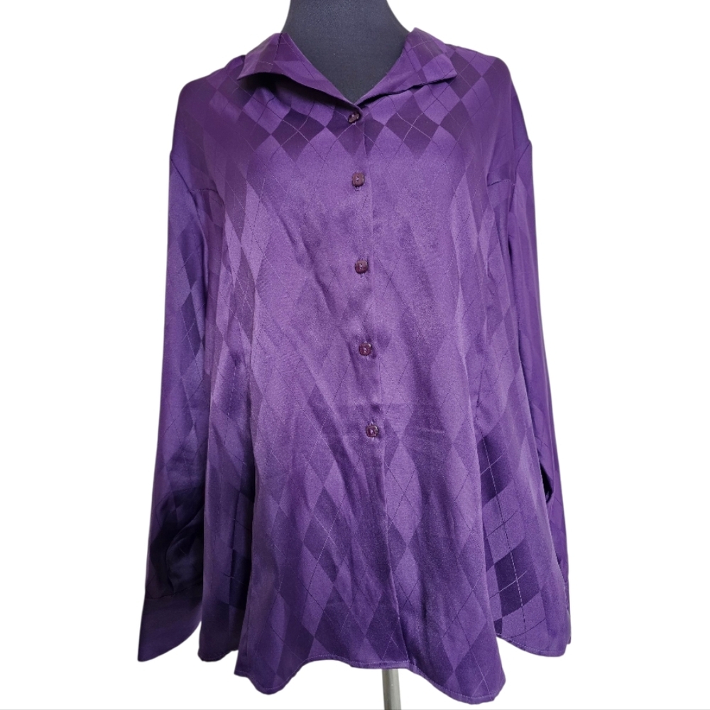 VINTAGE TABI Button Down Royal Purple Long Sleeve Blouse Size XXL